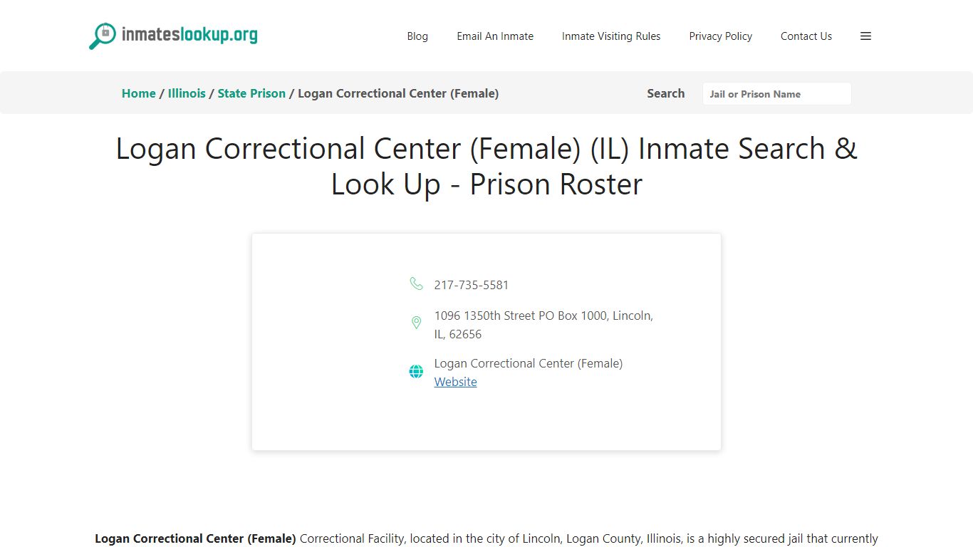 Logan Correctional Center (Female) (IL) Inmate Search & Look Up ...